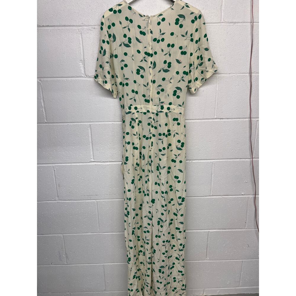 Tara Jarmon FR 36 US 4 Cream Green Cali Cherry Print Wide Leg Jumpsuit 1 PC - Picture 6 of 7
